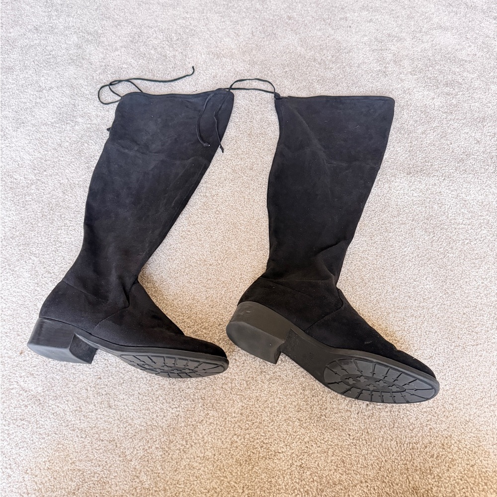 Unisa Black Over-the-Knee Suede Boots with Lace Tie